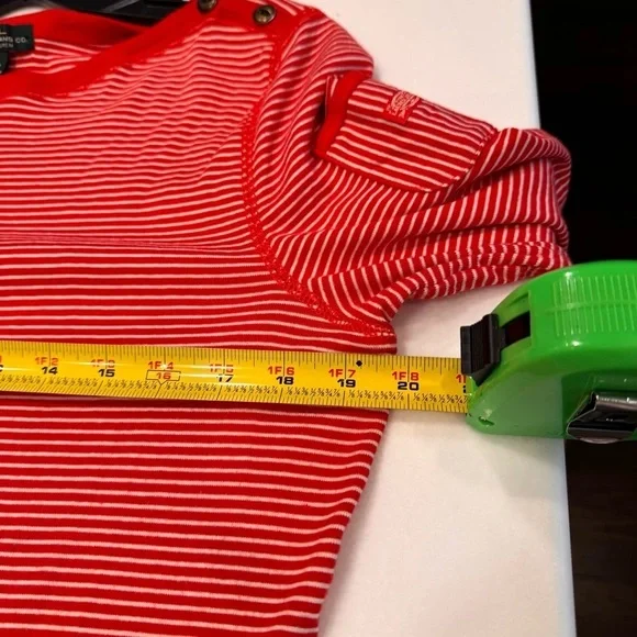 Lauren Ralph Lauren Top Boat Neck w/ buttons Red/white Stripes Logo Pocket XL - Picture 6 of 10